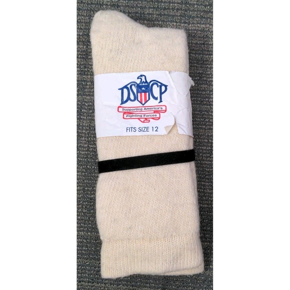 Wool Cotton Socks Men's Size 12 DSCP Made in USA New Old Stock Thick‎ Ivory